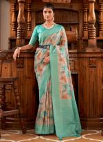 Soft Nylon Sky Blue Party Wear Printed Saree